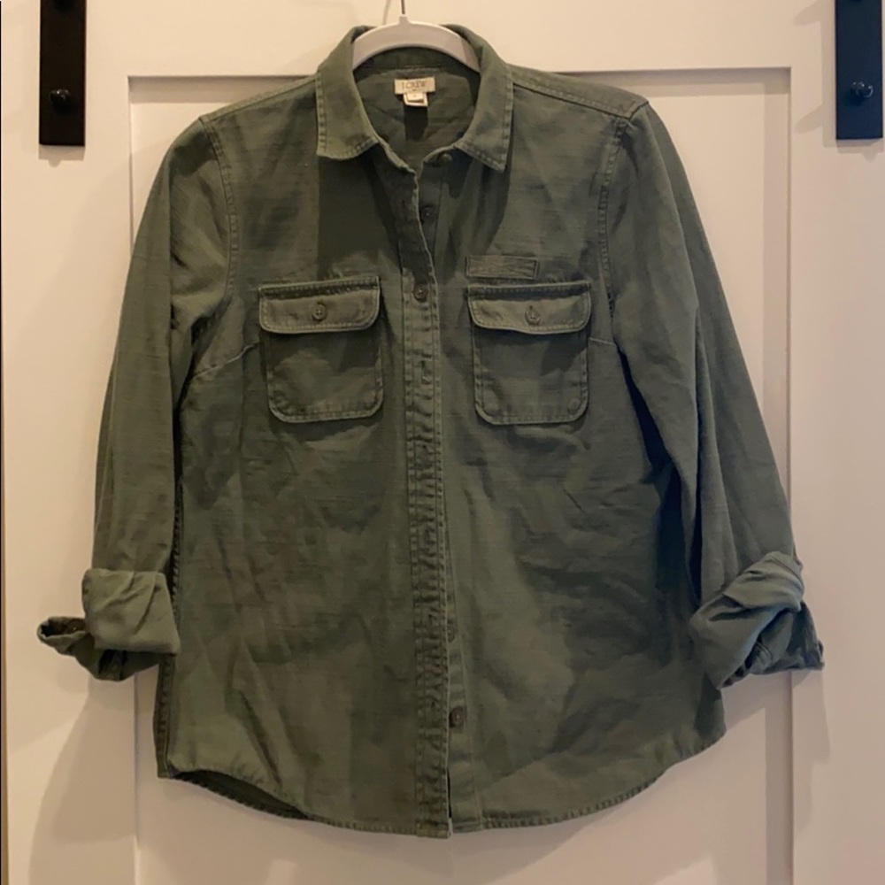 J Crew Button up long sleeve Olive green